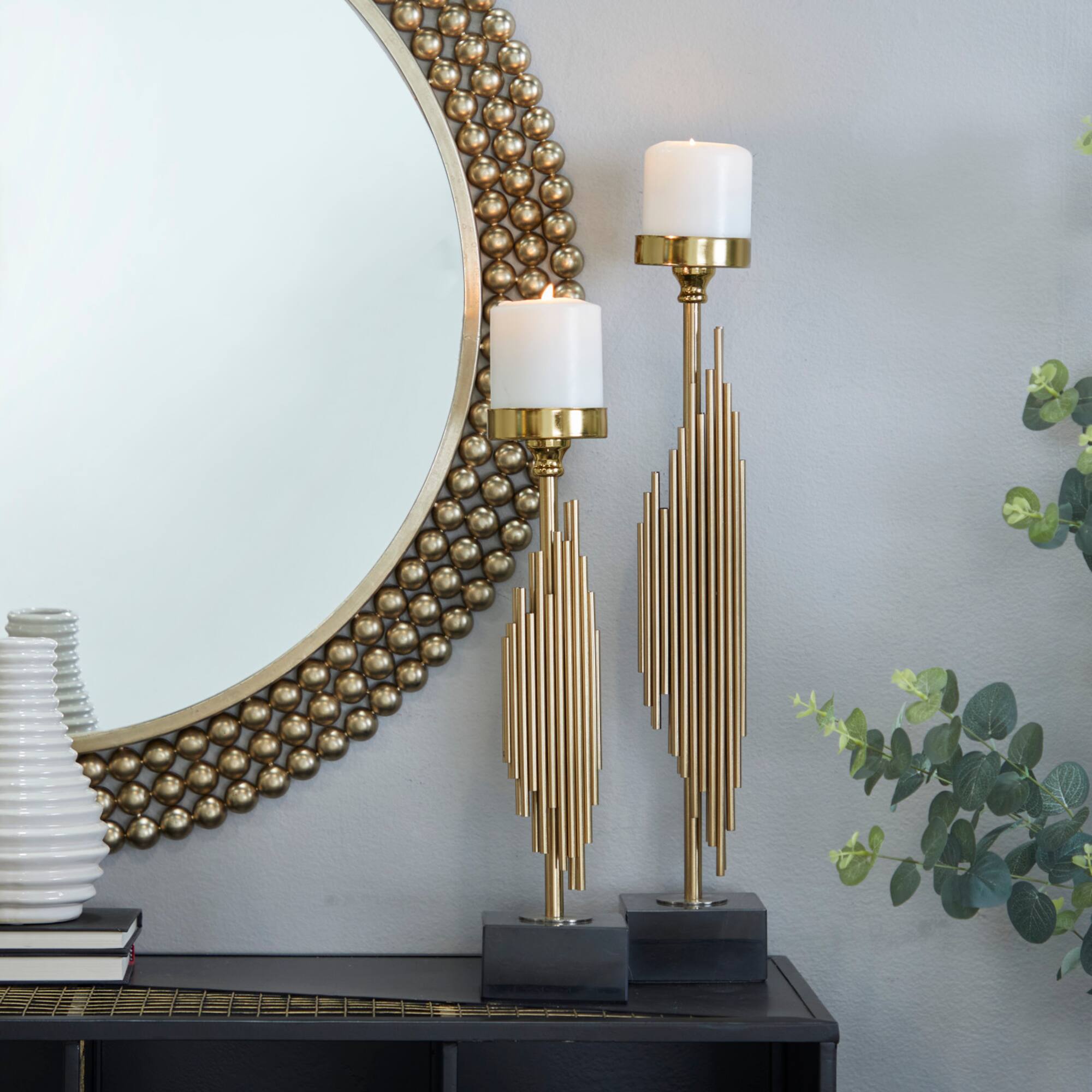 Gold Stainless Steel Vertical Pipe Stand Candle Holder Set